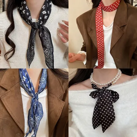 Collana Sciarpa Di Raso Stampata Vintage Per Donna Retro Paisley Motivo A Pois Cravatta In Raso Accessorio Elegante Versatile