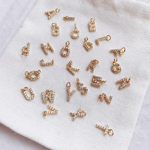 Initial Letter Pendant Charm Copper With Micro Pave Zircon Gold Plated DIY Jewelry Making Accessory Alphabet