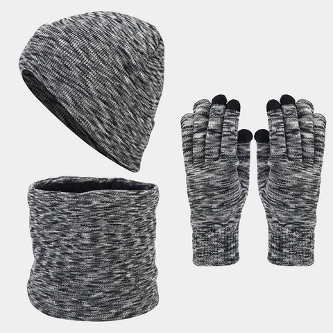 Berretto In Maglia Acrilica Calda Invernale Scaldacollo E Guanti Touchscreen Foderati In Pile Space Dye Per Adulti