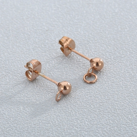 Edelstahl Rundkugel Ohrstecker Rohlinge Mit Offener Schlaufe 18K Vergoldet DIY Schmuckherstellung Zubehör