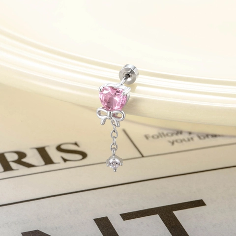 Hart Zirkoon Strik Hangende Kraakbeen Piercing Oorknopje Titanium Staal Koper Sieraden Voor Vrouwen Mode Zoet