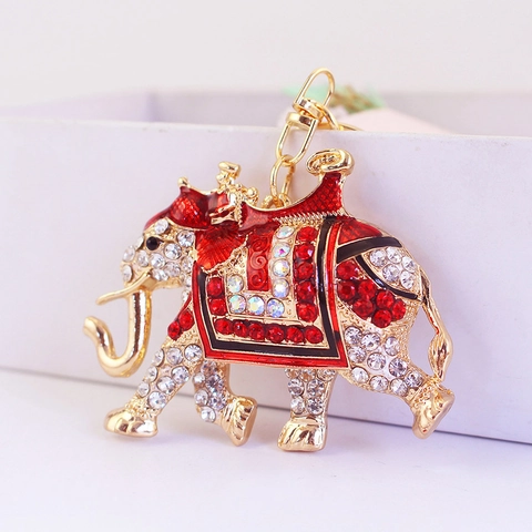 Lindo Llavero de Elefante de Strass Animal Bolso Charm Aleación de Zinc Esmalte Llavero para Mujer Joyería Regalo