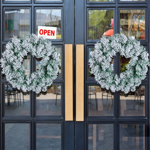 Artificial Christmas Wreath Snow Flocked PVC Pine Needle Frosted Winter Garland For Front Door Wall Holiday Home Decor
