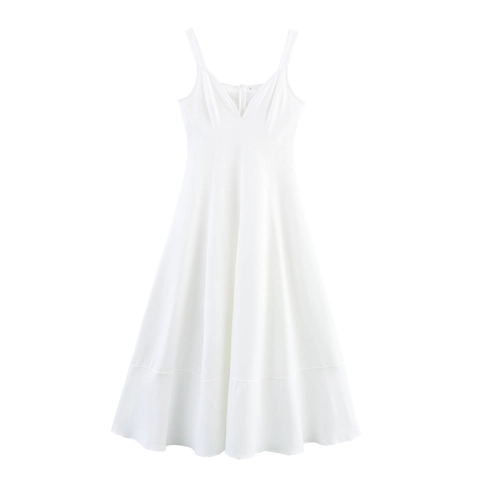 Elegante Witte Maxi Jurk Met V-Hals Mouwloos Dames Hepburn Stijl Hoge Taille Polyester A-Lijn Rits Lange Avondjurk