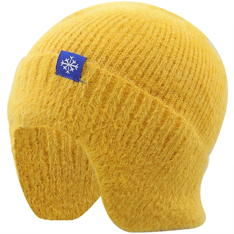 Gorro De Punto Cálido De Invierno Con Orejeras Peluche Piel Sintética Resistente Al Viento Etiqueta De Copo De Nieve Para Mujer