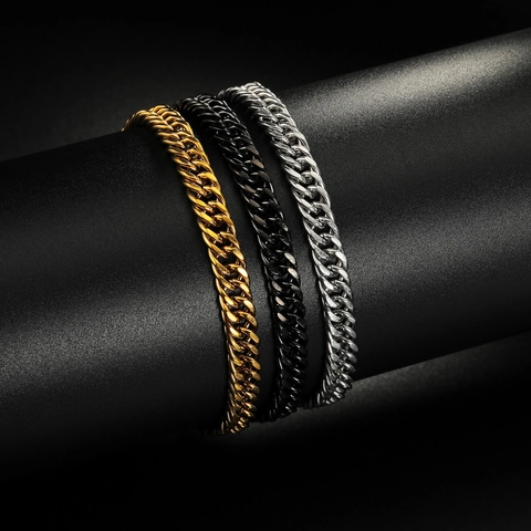 Pulsera De Eslabones Cubanos Minimalista De Acero Inoxidable Hip Hop Punk Streetwear Joyería Para Hombres Mujeres