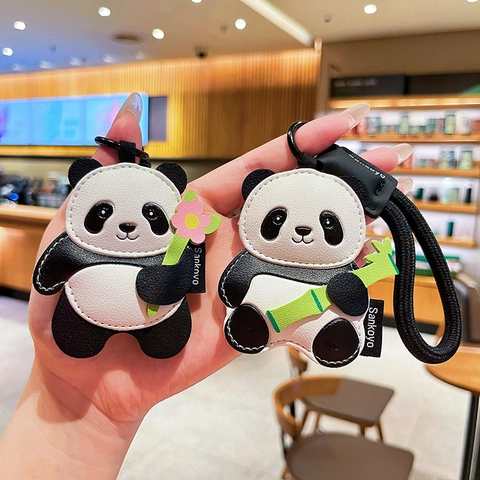 Simpatico Portachiavi Panda In Pelle Ciondolo Per Borsa Cuciture A Mano Animale Cartone Animato Per Borsa Zaino Regalo