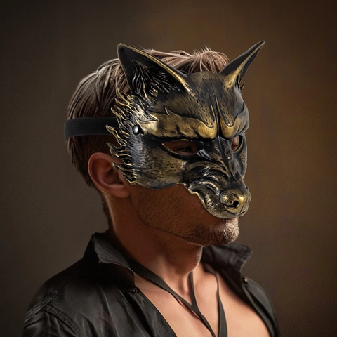Máscara De Lobo Halloween Media Cara Espuma Metálica Retro Disfraz Animal Accesorios De Fiesta Cosplay Para Adultos