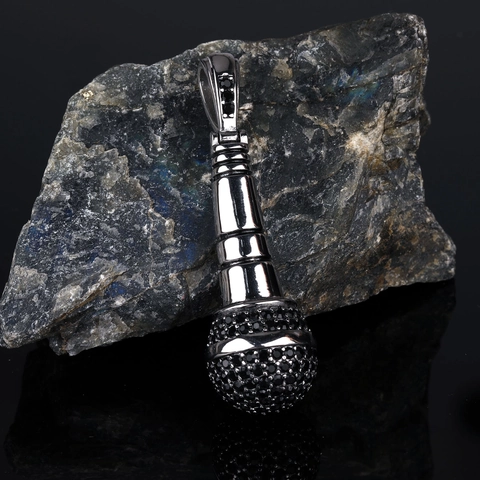 Collana Con Ciondolo A Microfono Acciaio Inossidabile 316L Zircone Tema Musicale Hip Hop Rock Gioielli Per Uomini Donne