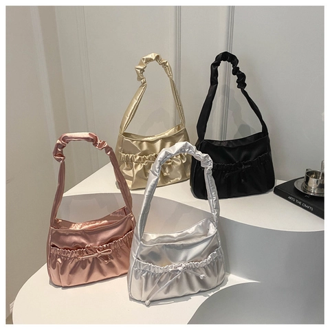Borsa A Spalla Donna In Raso Pieghettata Con Fiocco Borsa Sottobraccio Tote Grande Capacità Stile Francese