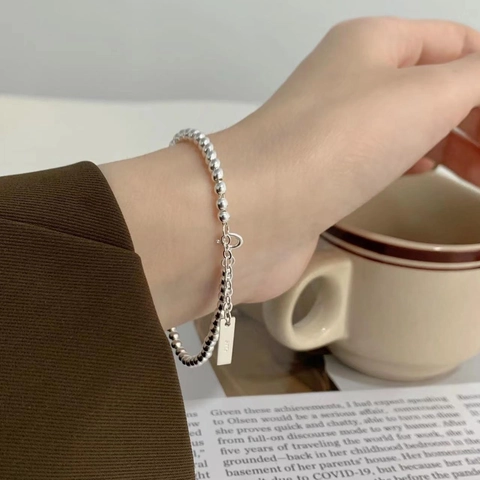 925 Sterling Silver Round Bead Bracelet Minimalist French Style 18K Gold Plated Jewelry For Women Daily Wear Adjustable