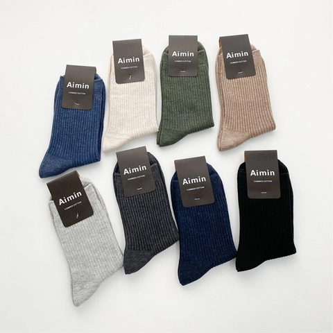 Herren Gekämmte Baumwolle Crew Socken Einfarbig Gerippt Casual Business Atmungsaktiv Mittelhoch Socken Für Frühling Herbst Winter