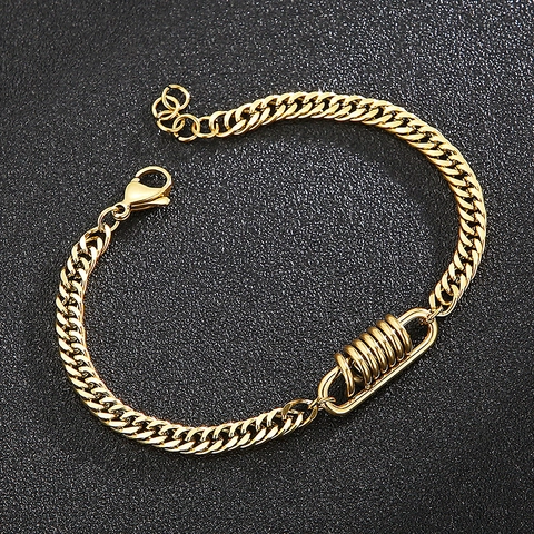 Curb Chain Bracelet Stainless Steel Spring Coil Center Link Punk Hip Hop Jewelry Gift For Men Women