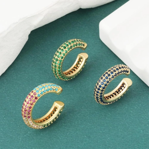 U-Förmige Ohrmanschetten Vergoldetes Kupfer Mikropavé Bunte Zirkonia Ohrringe Ohne Piercing Schmuck Für Damen