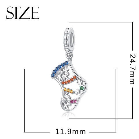 Christmas Stocking Charm S925 Sterling Silver Multicolor Cubic Zirconia Hollow Snowflake DIY Jewelry Bracelet Pendant