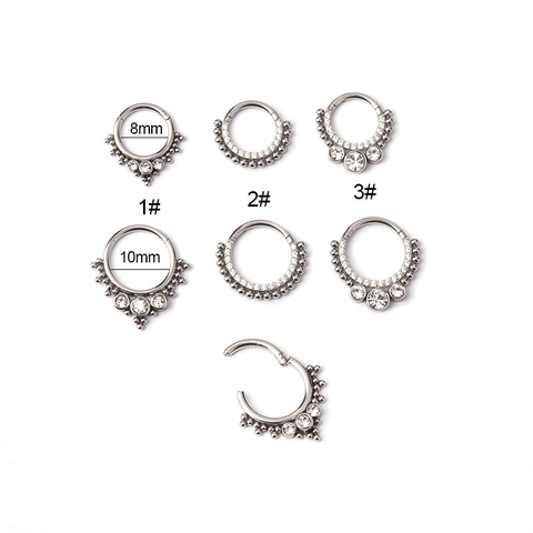 Stainless Steel Nose Rings Zircon Inlaid Septum Clicker Hinged Segment Piercing Jewelry Fashion Body Ornament Universal