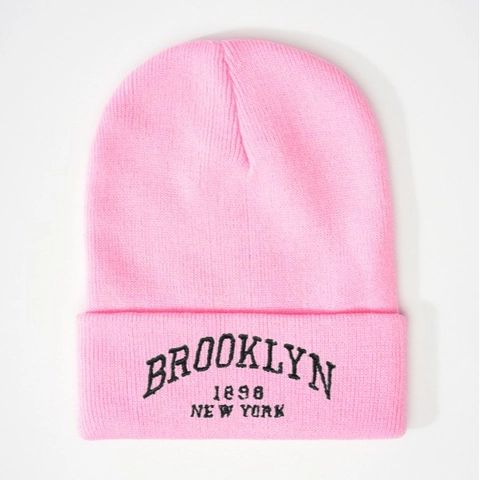 Brooklyn 1898 New York Embroidery Knitted Beanie Warm Winter Acrylic Cuffed Hat Casual Streetwear For Men And Women
