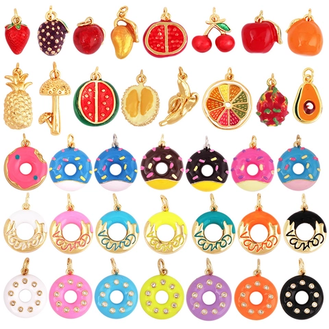 Ciondoli Per Gioielli Fai Da Te Frutta Funghi Ciambelle Smalto Rame Micro Incastonato Zircone Per Bracciale Collana Accessori