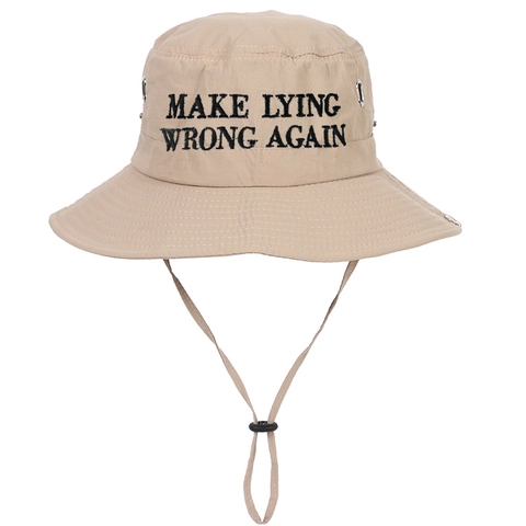Cappello Da Pescatore In Acrilico Make Lying Wrong Again Ricamo Protezione Solare Viaggi All'aperto Corda Antivento Regolabile