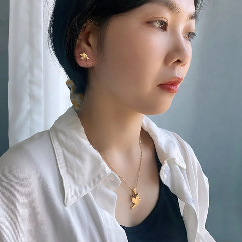 Collana E Orecchini Acciaio Inossidabile Motivo Animale Farfalla Cuore Trifoglio Donne Moda Accessorio Minimalista