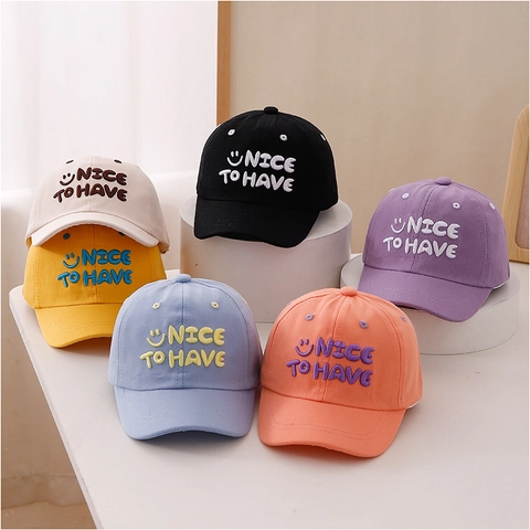 Kids Cotton Baseball Cap Smiley Face Embroidery Letter Soft Top Sun Hat For Toddler Boys Girls Adjustable Casual