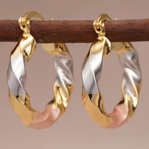 Pendientes De Aro Tricolores Cobre Metal Diseño De Espiral Trenzado Joyería De Moda De Lujo Geométrica Para Mujeres Estilo Elegante