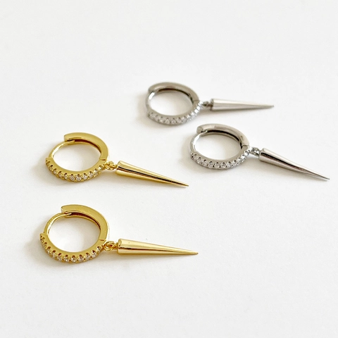 925 Sterling Silber Spike Creolen Mit Zirkonia Konischer Anhänger Minimalistischer Französischer Punk Stil Für Damen