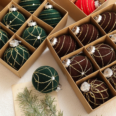 Palle Di Natale Plastica Floccata Motivi Glitter Oro Decorazioni Appese Albero Di Natale Lusso Vintage