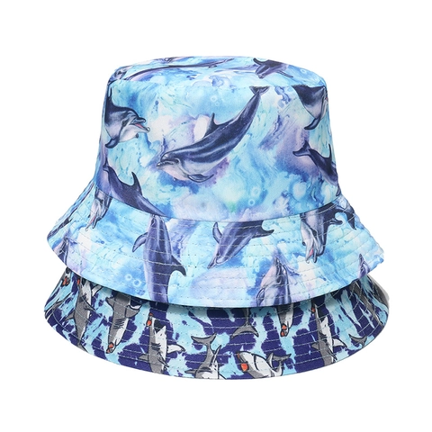Chapeau Bob Imprimé Animaux Marins Polyester Protection Solaire Extérieur Plage Décontracté Pour Hommes Femmes