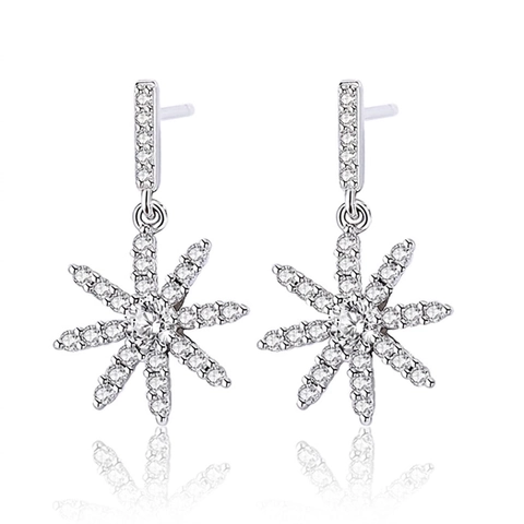 Pendientes Colgantes S999 Plata Pura Copo Nieve Estrella Circón Elegante Joyería Moda Para Mujeres