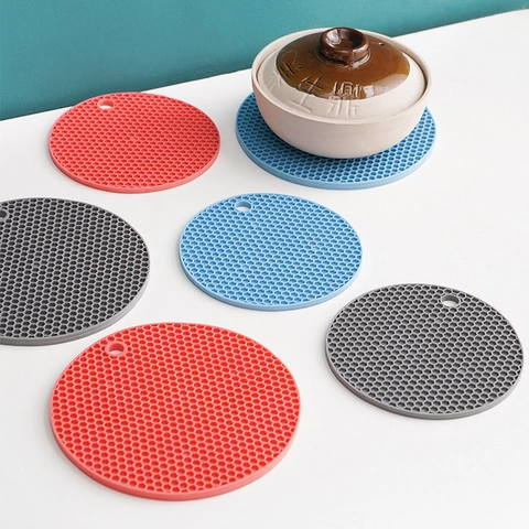 Dessous De Plat Silicone Rond Texture Nid Abeille Tapis Isolé Antidérapant Sous-Verre Pour Table Cuisine