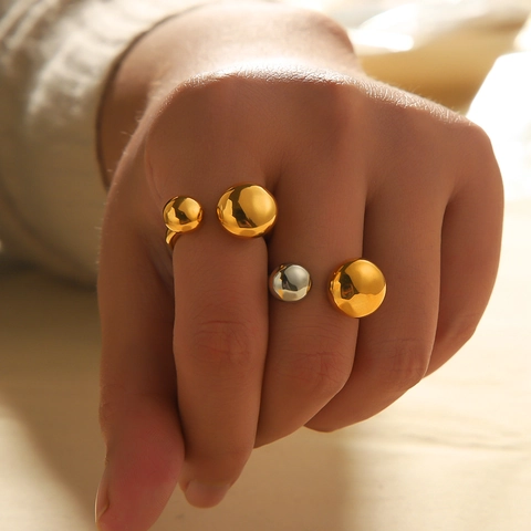 Minimalistische Dubbele Bol Open Ring Verstelbaar Roestvrij Staal 18K Verguld Gepolijst Niche Ontwerp Sieraden Voor Dames