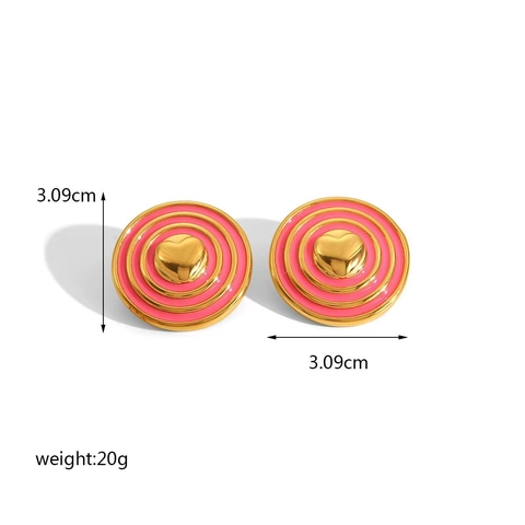 Orecchini A Lobo Tondi Vintage Acciaio Inossidabile Placcato Oro 18K Cuore Smalto Gioielli Geometrici Donna