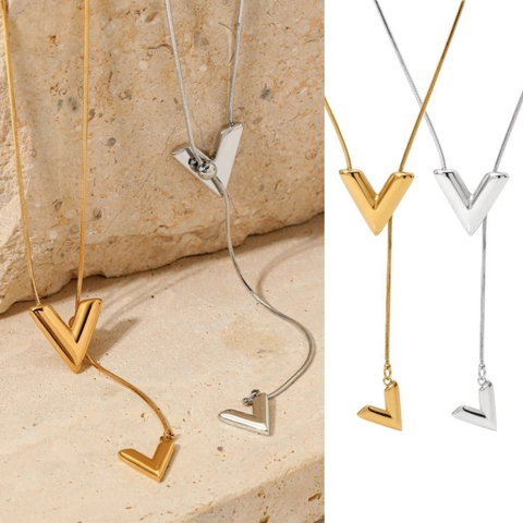 Minimalist V Shape Pendant Necklace Stainless Steel Snake Chain Y Style Elegant Jewelry For Women