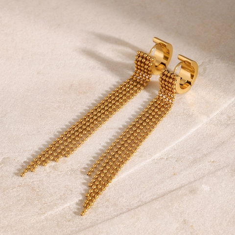Stainless Steel Tassel Dangle Earrings Gold Plated Multi Layer Bead Chain Hoop Chic Luxury Fashion Jewelry For Women