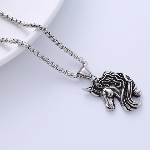 Collana Con Ciondolo Testa Di Unicorno Vintage In Acciaio Inossidabile 316L Gioielli Punk Hip Hop Da Uomo