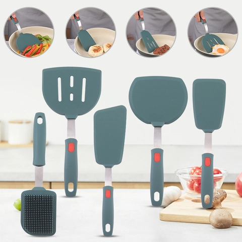 Spatola In Silicone Utensili Da Cucina Verde Oscuro Resistente Al Calore Antiaderente Strumento Da Cucina Con Manico In Acciaio Inossidabile Per Friggere