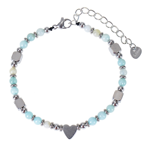 Bracciale Fatto a Mano in Perline di Pietra Naturale Ciondolo Cuore Acciaio Inox Gioielli Bohemian Donna Regalo Quotidiano