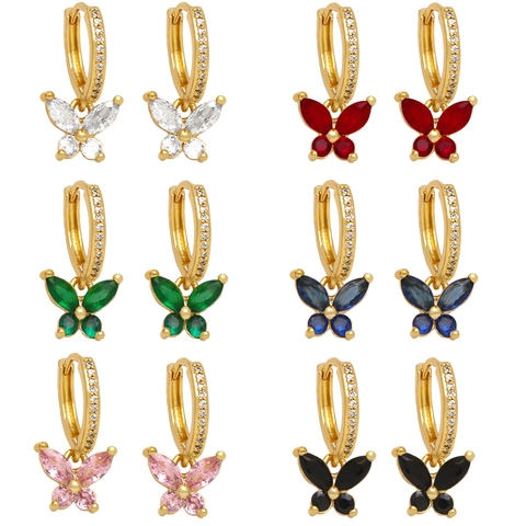 Einfache Kupfer Schmetterling Ohrhänger Für Damen Minimalistische Zirkonia Strass Ohrringe Mode Schmuck Geschenk