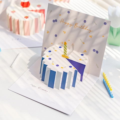 3D Pop Up Birthday Greeting Cards Handmade Cake Design Paper With Envelopes And Stickers For Kids Adults Celebration