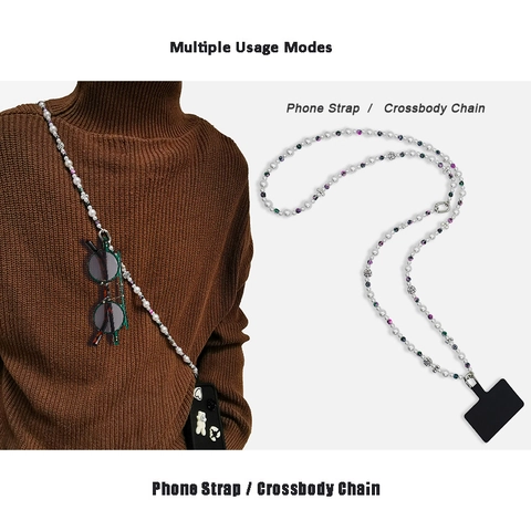 Cinturino Per Cellulare Con Perline E Künstliche Perle Sintetiche Ciondoli A Fiore In Lega Catena Tracolla Per Donna