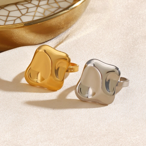 Anillo De Acero Inoxidable De Lava Irregular Para Mujeres Martillado Geométrico Abierto Ajustable Joyería De Declaración Minimalista