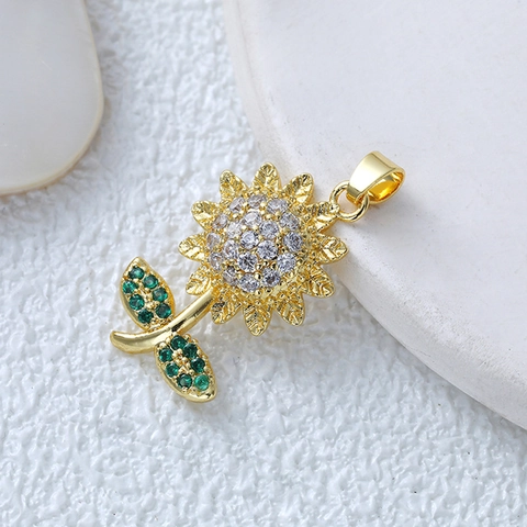 Elegant Flower Pendant Necklace Gold Plated Stainless Steel With Colorful Cubic Zirconia Sunflower Rose Jewelry For Women