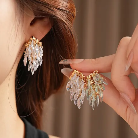 Orecchini Pendenti Con Nappa Geometrica In Rame Zircone Gioielli Di Lusso Con Perno In Argento Per Donna
