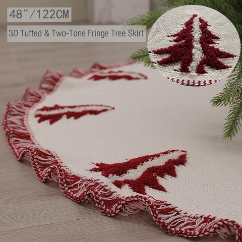 Gestrickter Acryl Weihnachtsbaumrock Mit 3D Terry Zeder Muster Und Zweifarbiger Quastenverzierung Feiertagsdekoration
