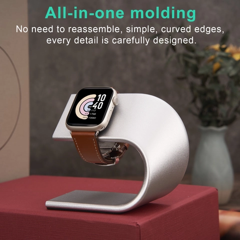 Soporte de Carga de Aleación de Aluminio para Apple Watch Soporte de Escritorio Moderno en C Base de Metal con Gestión de Cables