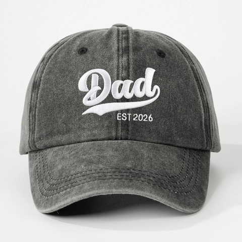 Washed Cotton Baseball Cap Embroidered Dad Mom EST 2026 Retro Adjustable Sun Hat For Parents Commemorative