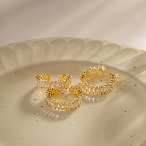 18K Vergoldeter Kupferring Verstellbar Baguette Zirkonia Offenes Band Minimalistisch Ins Stil Schmuck Für Damen
