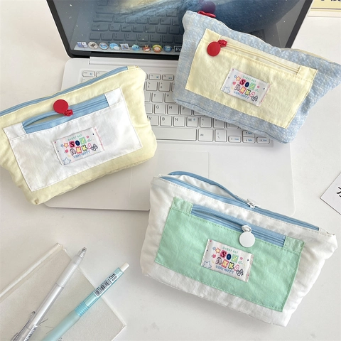 Astuccio Per Matite Grande Capacità Tela Poliestere Multistrato Borsa Cancelleria Kawaii Patchwork Per Studente Scuola