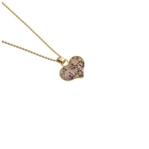 Heart Pendant Necklace Copper Colorful Zirconia Gold Plated Simple Fashion Jewelry For Women